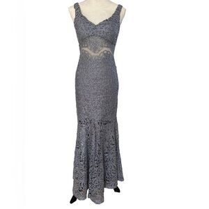 Jump apparel lace embellished mermaid maxi formal silver dress